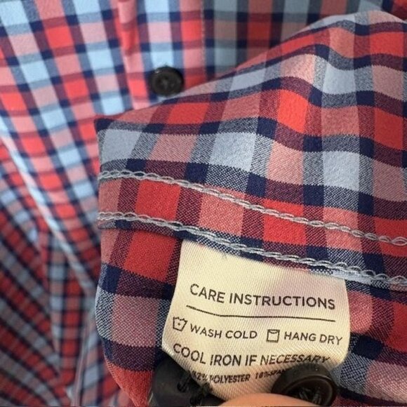 Mizzen+Main Leeward Shirt Mens Small Red Blue Plaid Trim Fit Button Down Check - Picture 4 of 7